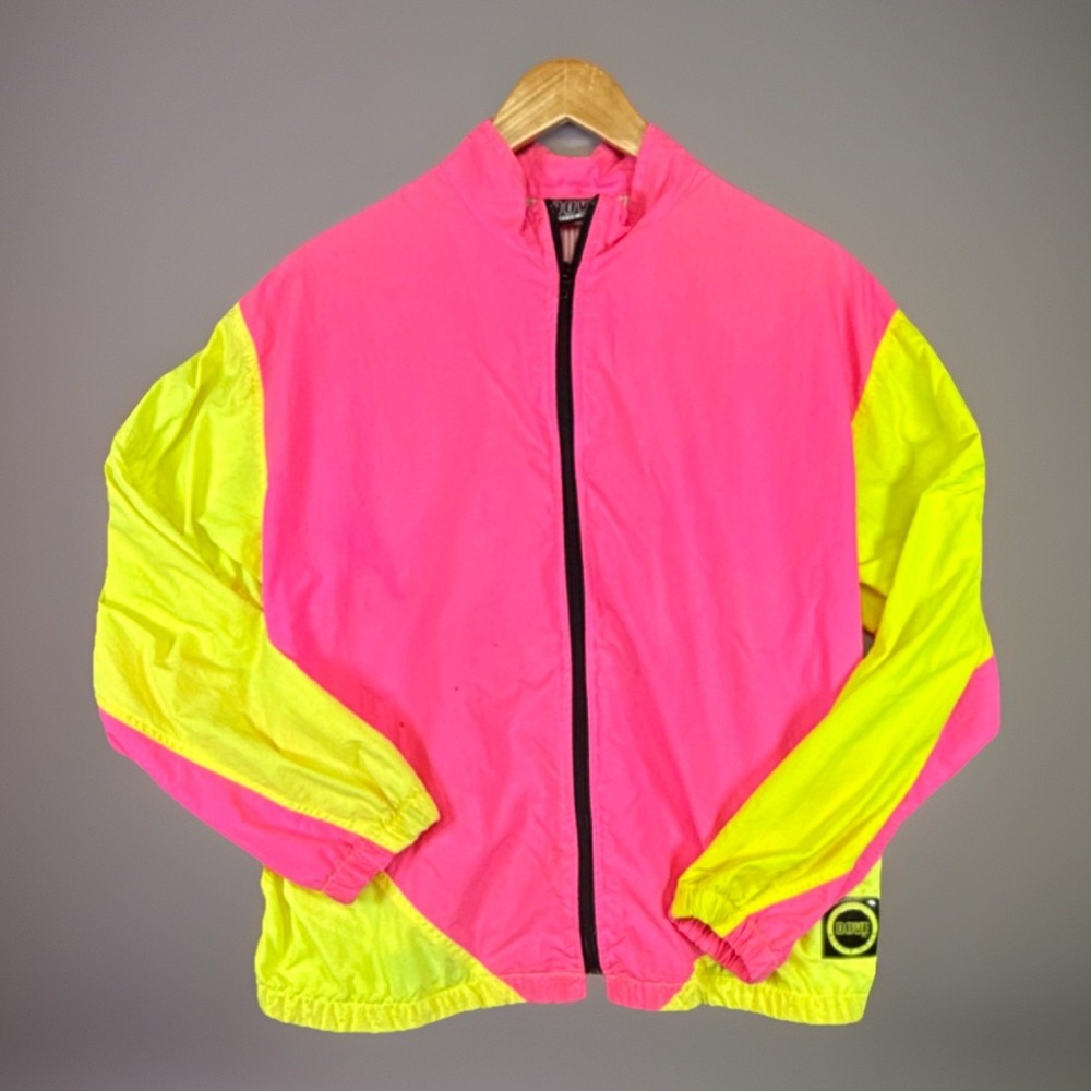 Vintage Dove Active‎ Wear Men's Pink Yellow Colorblock Windbreaker Jacket Size L